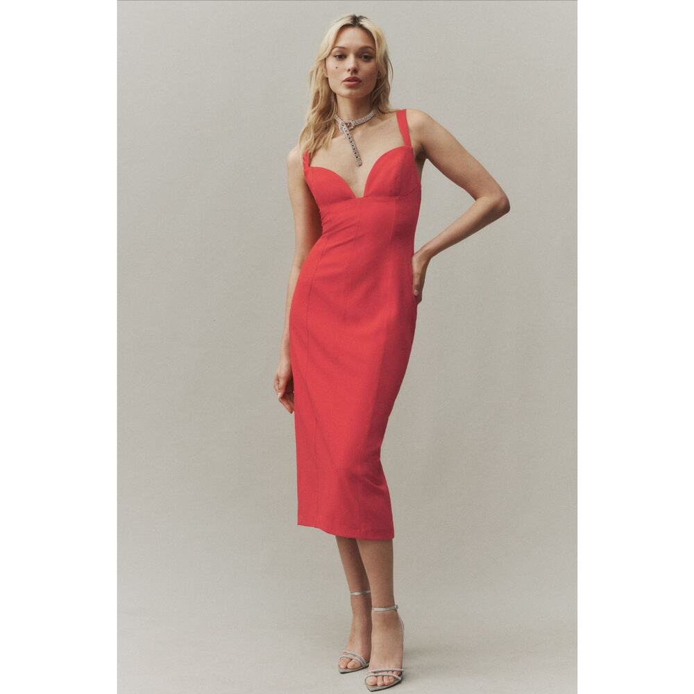 Anthropologie NWT BHLDN Sage Sweetheart Red Stretch Crepe Midi Dress XS